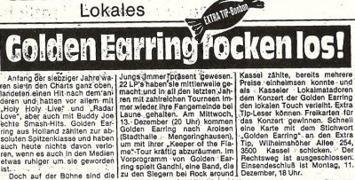 Golden Earring show ad December 13, 1989 Arolsen
